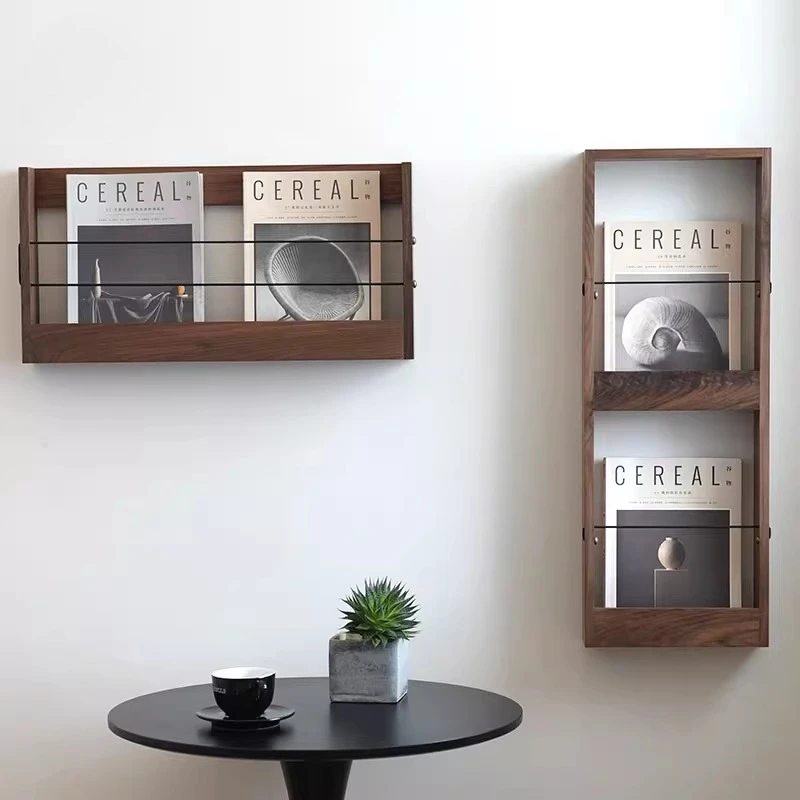 Black Walnut Book Shelf Vintage Magazine and Vinyl Record Organizer Creative Living Room Wall Decor