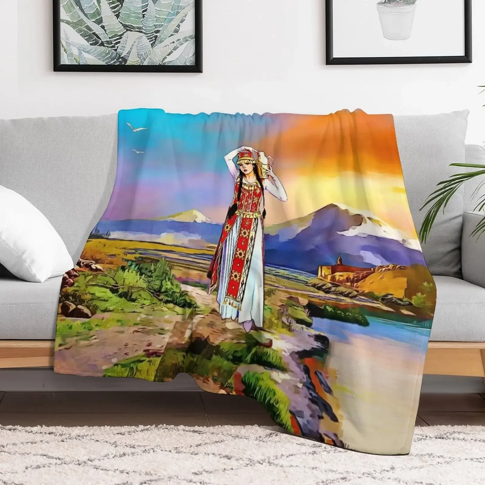 

The Masis Ararat Lady Armenia Throw Blanket Bed Picnic Tourist Vintage Blankets