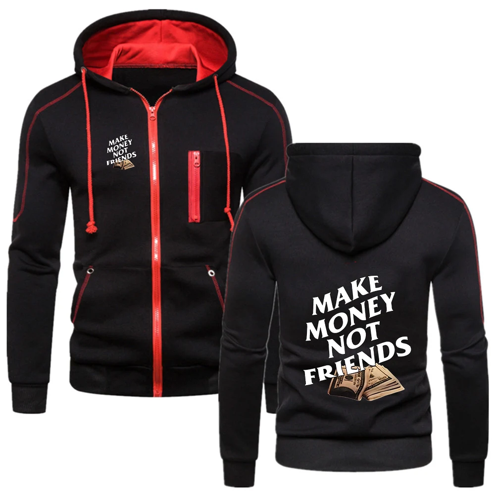 

2026 make money not friends Men's New Solid Color Hoodies Zipper Fashion Casual Streetwear Silm Coat