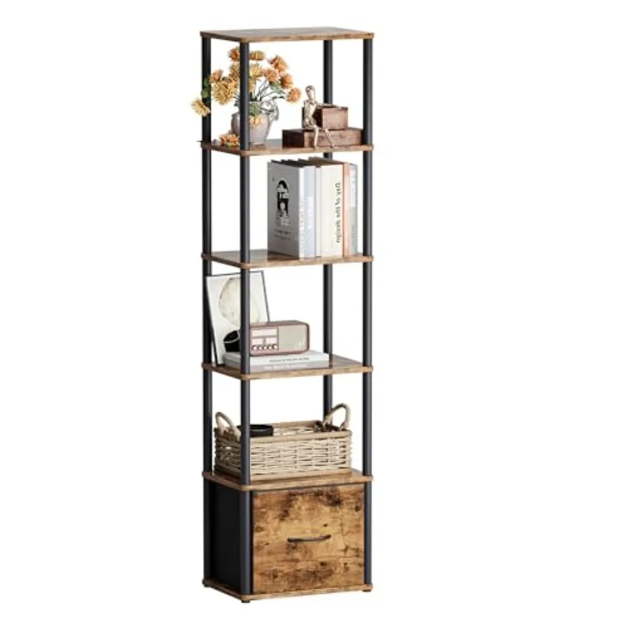 

6-Tier Bookshelf with DrawerNarrow Bookshelves Organizer Floor Standing Ladder Shelf Tall Bookcase for Small Space Book shelf w