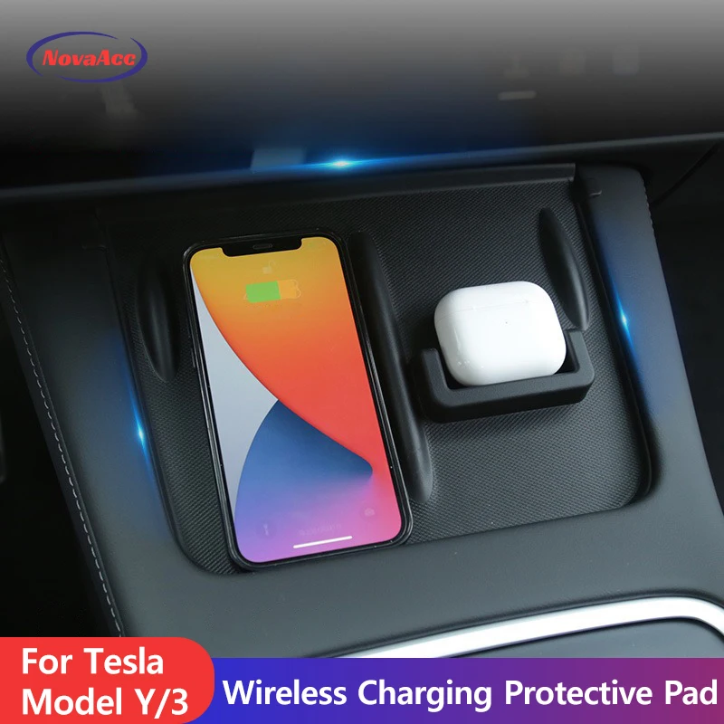 

NovaAcc Center Console Wireless Charging for Tesla Model Y 2021-2025 Model 3 2021-2023 Anti-slip for Phone Earphone Charging