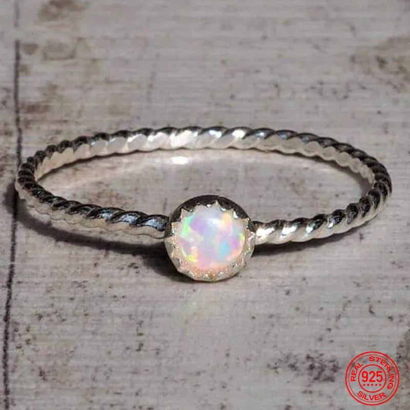 خاتم أوبال من الفضة الإسترليني عيار 925 للنساء مجوهرات حفلات الزفاف إكسسوارات أنيقة هدية