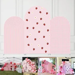 Mehofond Custom 2-Sided Berry First Pink Strawberries Girl Birthday Party Baby Shower Cover Arch Background Decor Backdrop Photo