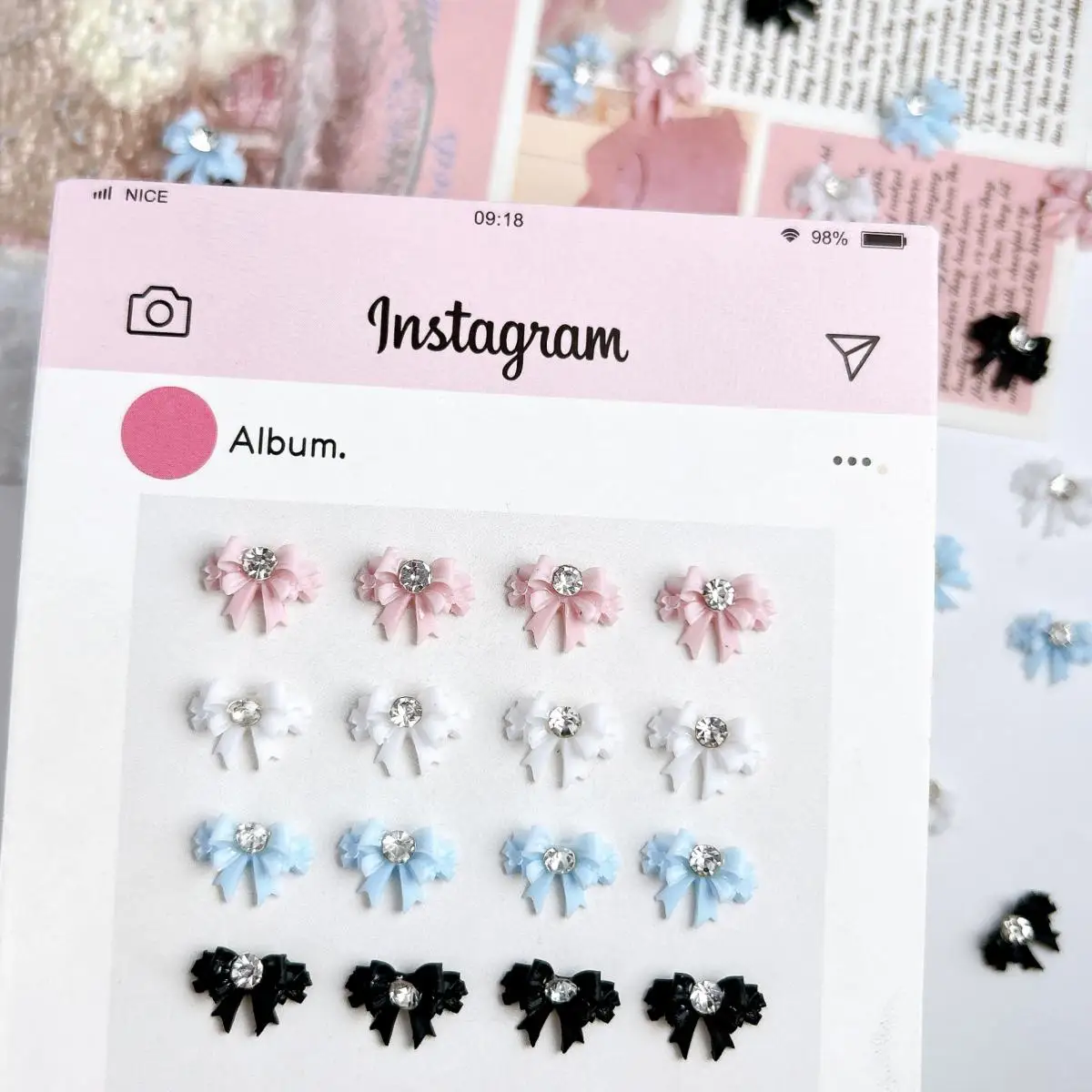 

3D Resin Sweet Double-Layer Bow Nail Charms Inlaid with Rhinestones Bow Nail Art Decoration Accessories Supplies for DIY Crafts