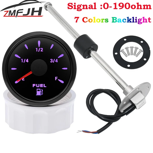 52mm Samochodowy wskaźnik poziomu paliwa w zbiorniku 0-190 Ohm Czujnik pływakowy paliwa + wskaźnik poziomu paliwa Uniwersalny z 7-kolorowym wskaźnikiem LED poziomu paliwa w zbiorniku