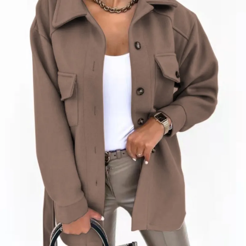 

Chaquetas Mujer с лацканами 202, кардиган с карманами, однотонная куртка, зимняя женская шерстяная однобортная куртка Casaco Inverno Feminino