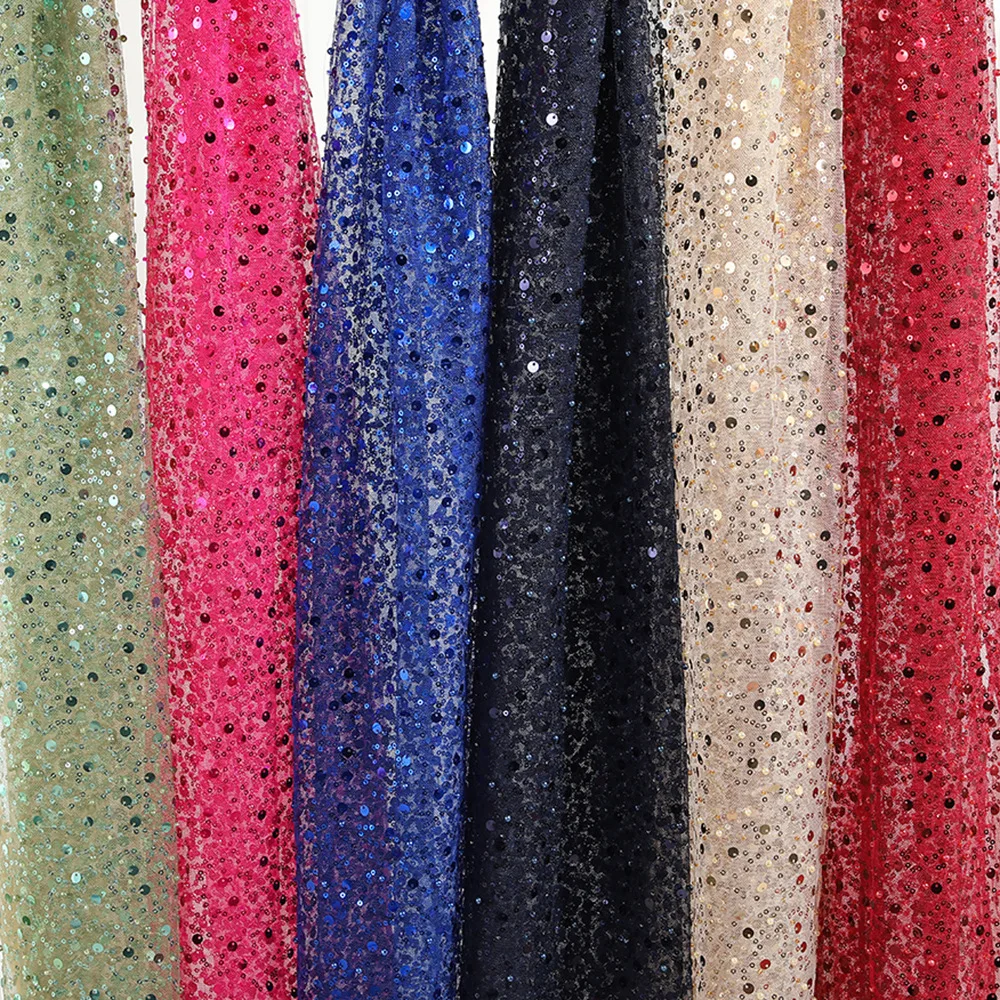 40 Colors 3mm 5mm Tulle Bridal Dress with Sequins Material Embroidery Tube Beading Boning Cord Lace Trim Wedding Gown Fabric
