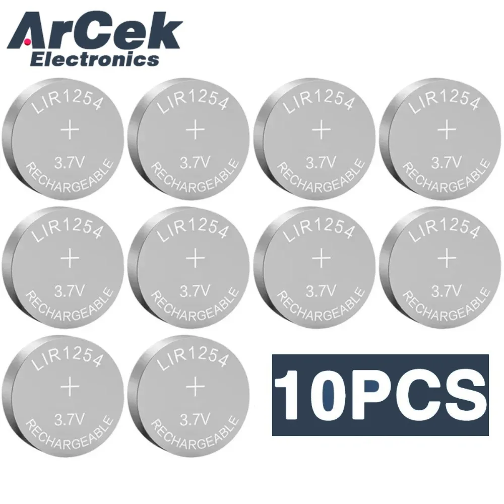 10PCS LIR1254 3.7V 65mAh Rechargeable Lithium Battery for Earphone Ithium-ion Battery Car Keys Watch Button Coin Cell Battery