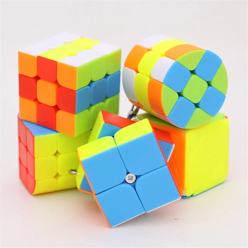 Zcube KeyChain Mini 2x2 3x3 Triedro Cilindro Cubo Mágico Cubo Criativo Pendurar Decorações - Colorido