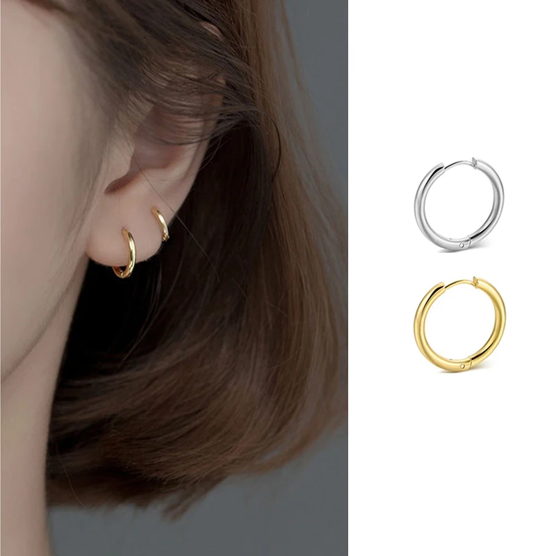 Stainless Steel Small Hoop Earrings for Women korean fashion Ear Piercing Round Circle 8/10/12/14/16mm Punk Unisex Rock Earring