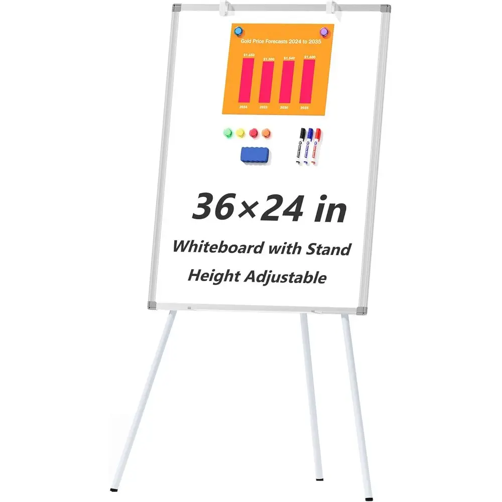 Large Whiteboard Easel with Stand, 36 x 24 Portable Standing Magnetic Dry Erase White Board, 3' x 2' Tripod Height Adjustable, S