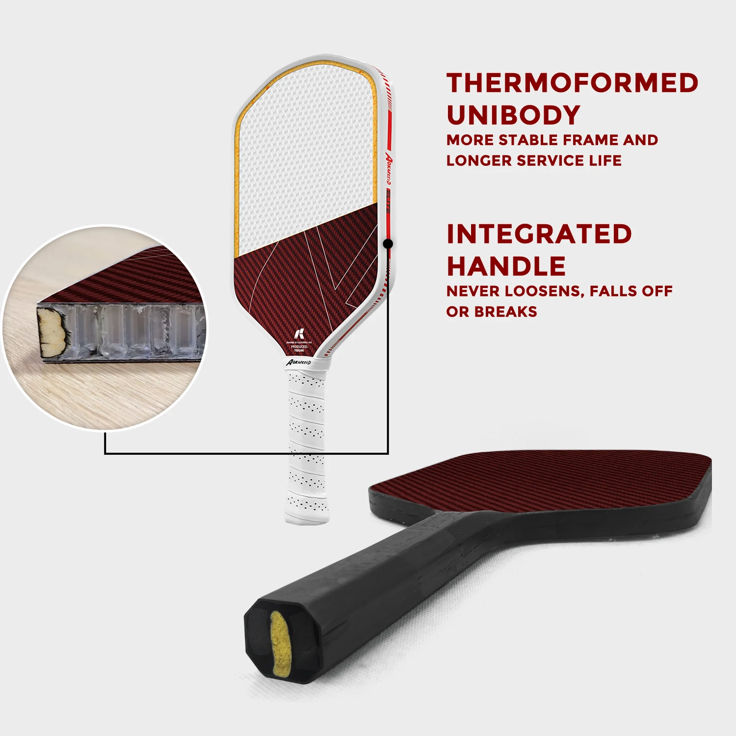 Blue Red Kelvar Rough Surface Pickleball Paddle T700 Carbon Fiber Thermoformed Foam Edge Unibody Racket with Integrated Handle