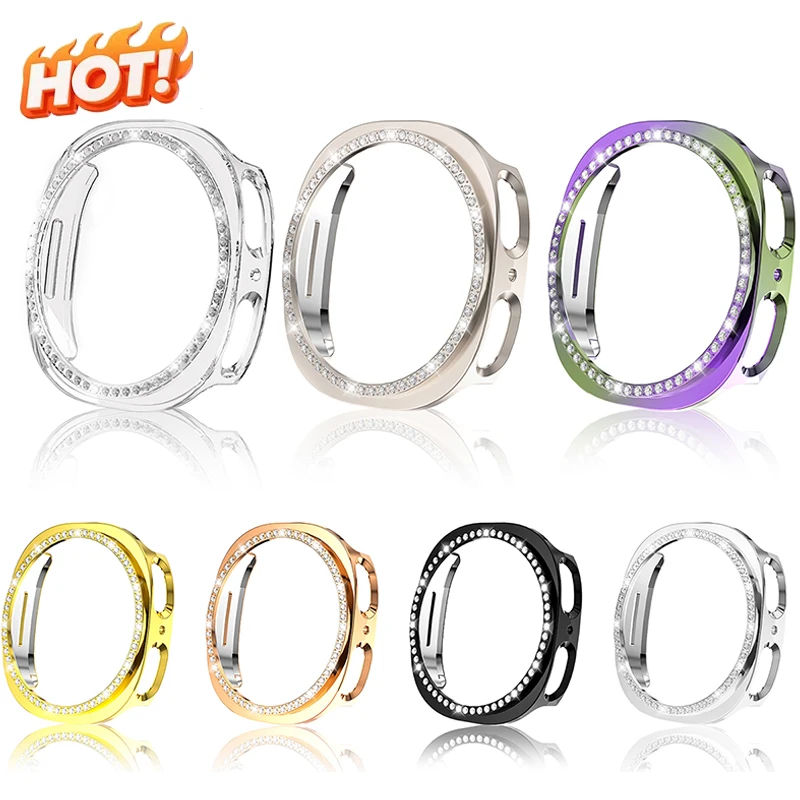 Bling Hollow Case for Samsung Galaxy Watch 8 44 40mm Diamond PC Hard Case for Galaxy Watch 9 Hollow Protective Cover Accessories
