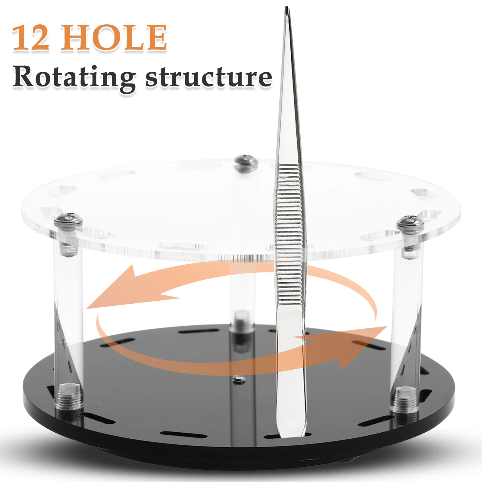 12-Hole Detachable Rotating Lash Tweezer Holder Stand Black Eyelash Extension Tool Organizer Storage Rack for Salon and Home Use