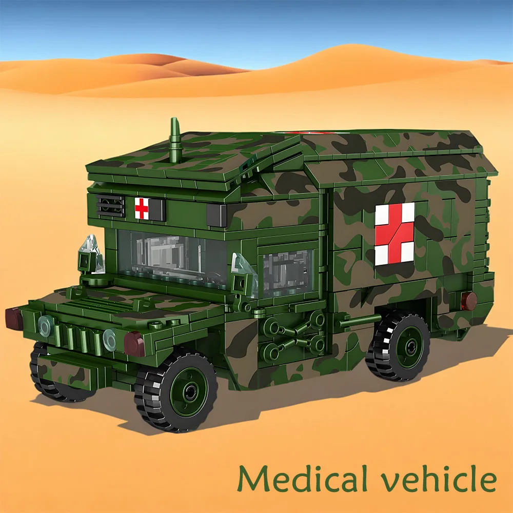 784PCS Military Medical Vehicle Building Blocks Assembly Toy Pull Back Doors Side Door Simulation Vehicles Gifts for Boys Kids