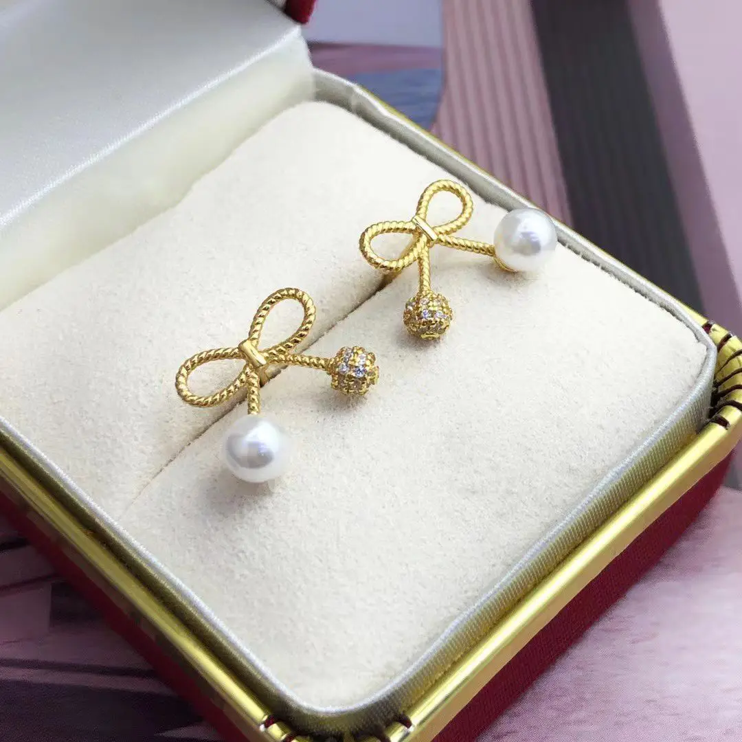 

Bow Knot S925 Sterling Silver Earrings Mount Findings Settings Base Mounting Parts Accessory for 4-5mm Pearls 5 pairs/lot