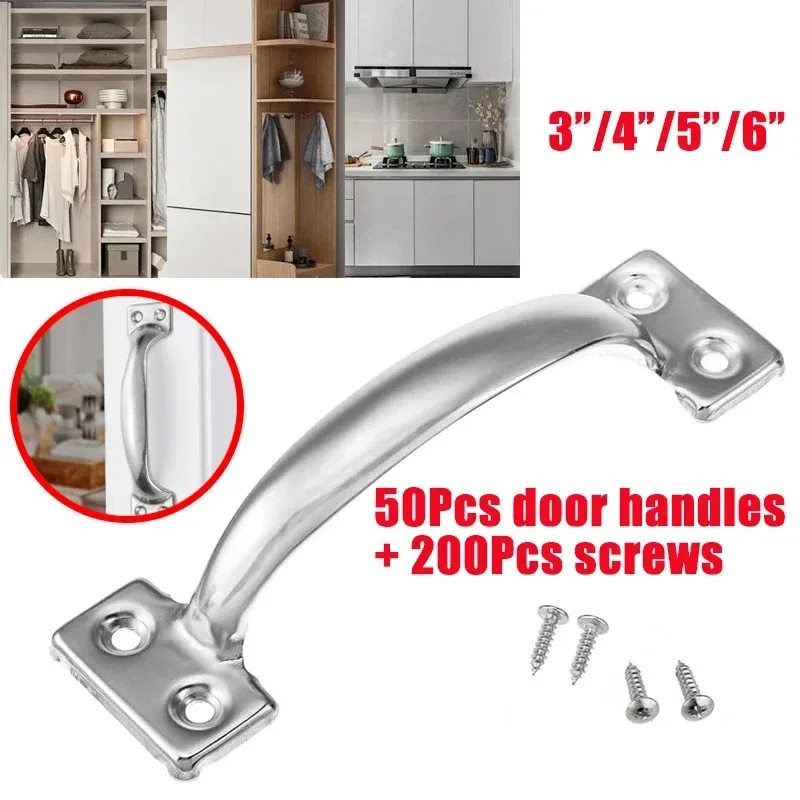 50-Pack Gate Handle in Stainless Steel Color 3”/4”/5”/6” with 200 Screws Door Handle Hardware Suitable for Bedroom Cabinet Home