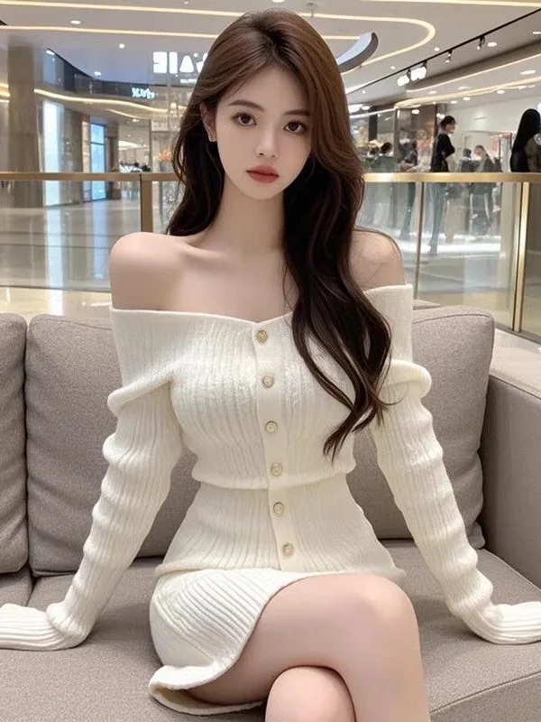 Sexy Knitted  Skirt One Shoulder Design Slim Fit Bodycon Style for Women Fashionable Casual Party Wear High Elasticity