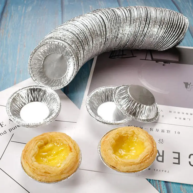 100pcs Disposable Aluminum Foil Baking Cups Egg Tart Pan Cupcake Case Tar Cake Mold Bakewares with Tin Barbecue Seasoning Cup