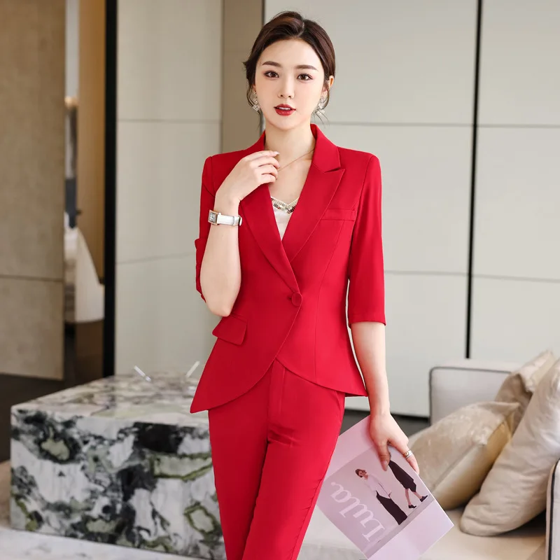 Spring Summer Formal Women Business Work Wear Suits with Pants and Jackets Coat Professional Career Blazers Outfits Plus Size