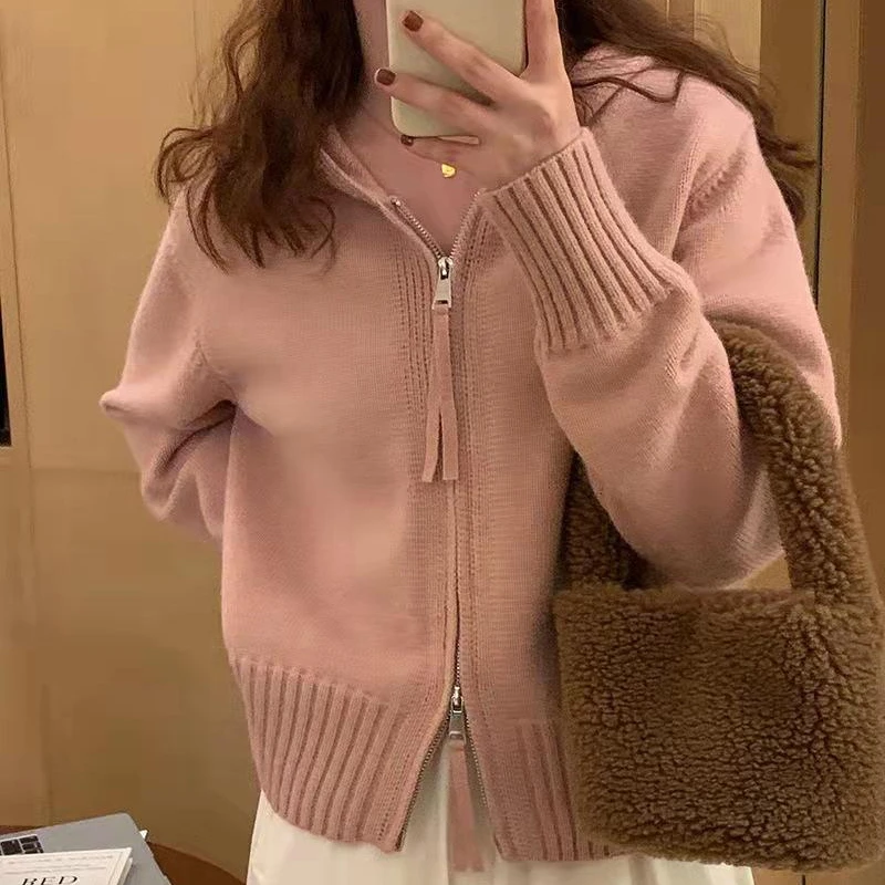 JFUNCY Women Hooded Sweater Knitted Cardigan 2022 Autumn Winter Knit Tops Korean Fashion Female Coat Sweaters Slim Jackets