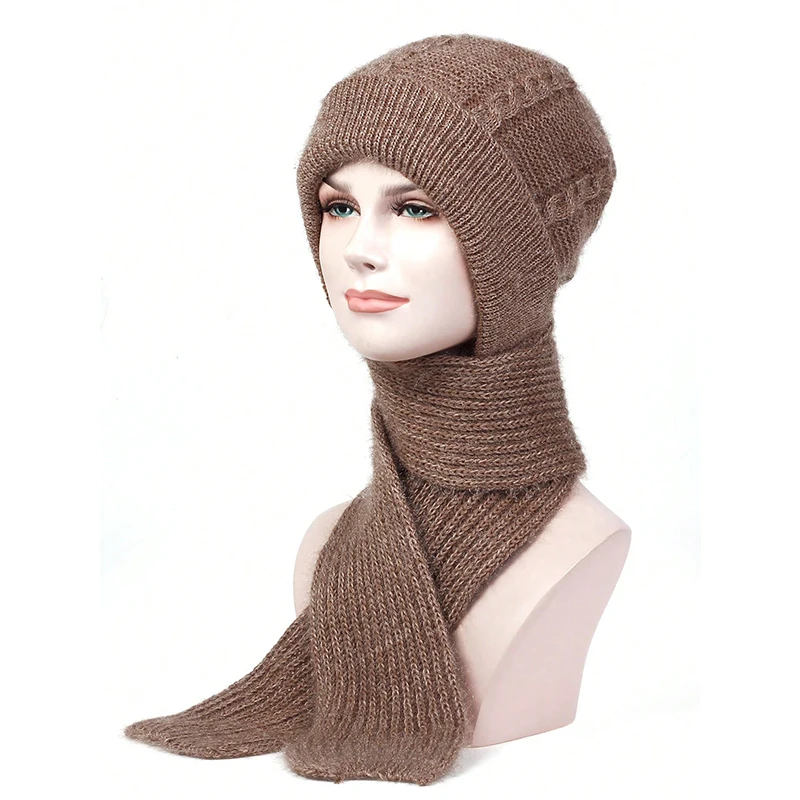 Winter Women Hats Ear Protection Warm Thick Knitted Hat Unisex Scarf Windproof beanies Cap Outdoor Riding and Snow Activities