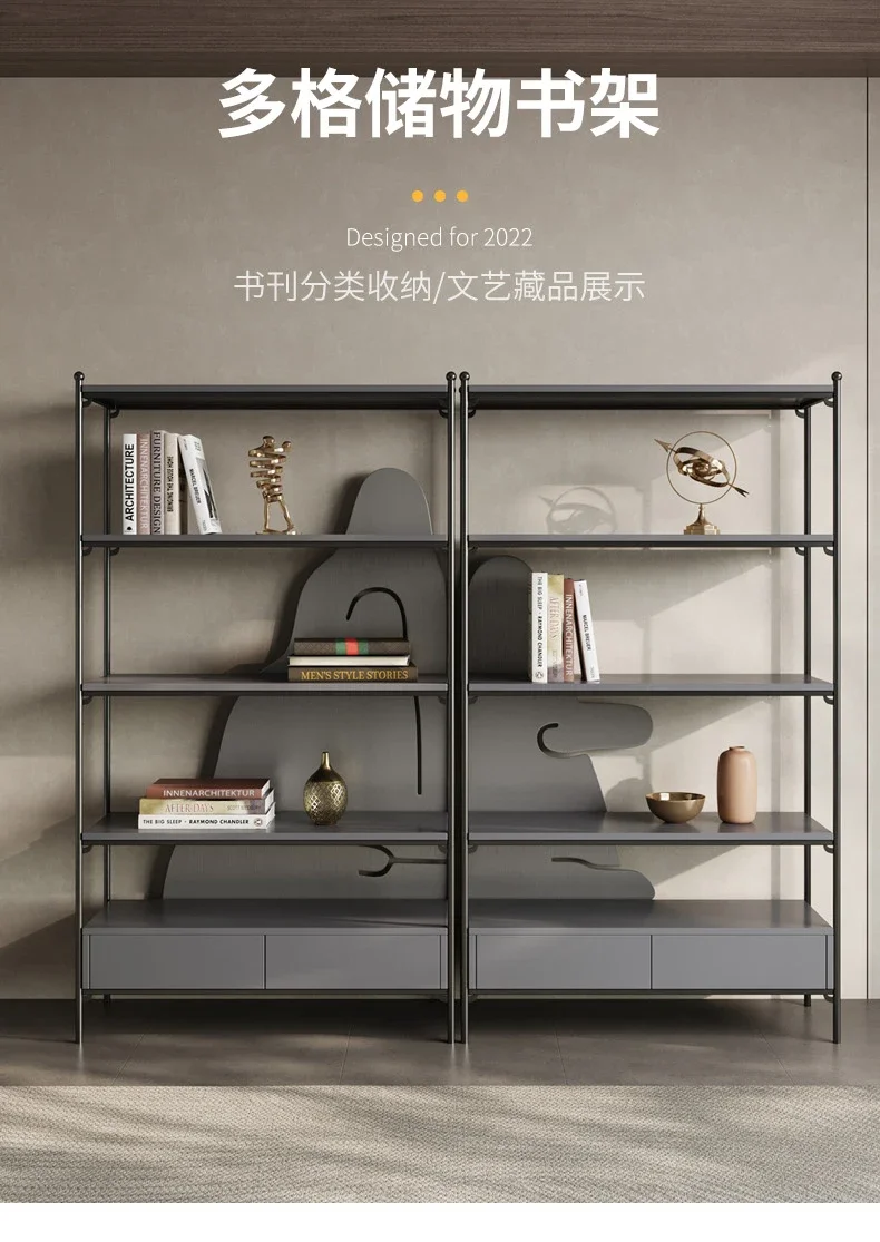 

A Light luxury bookshelf stainless steel multi-layer display shelf metal Nordic floor bookcase living room