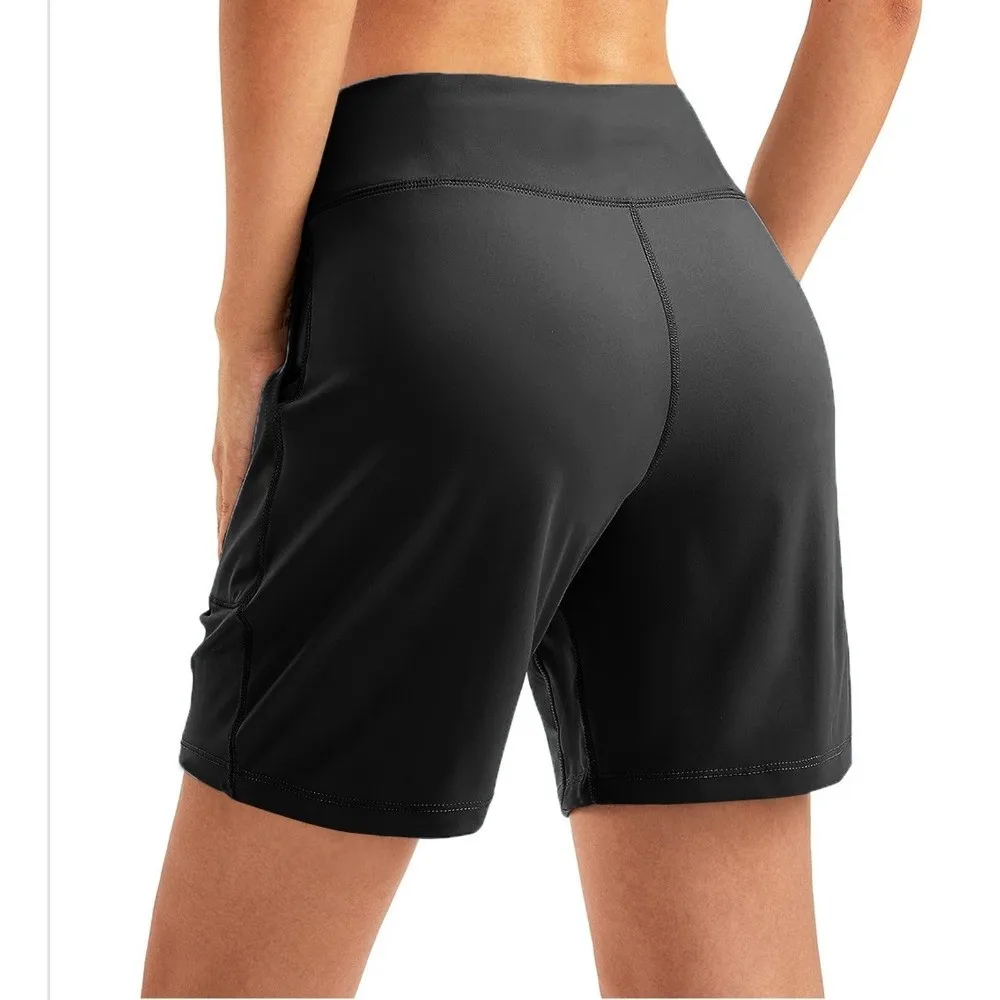 

Женские шорты для бега с эластичной резинкой на талии, быстросохнущие шорты для активных тренировок с высокой талией, удобные брюки для йоги с карманами для тренировок