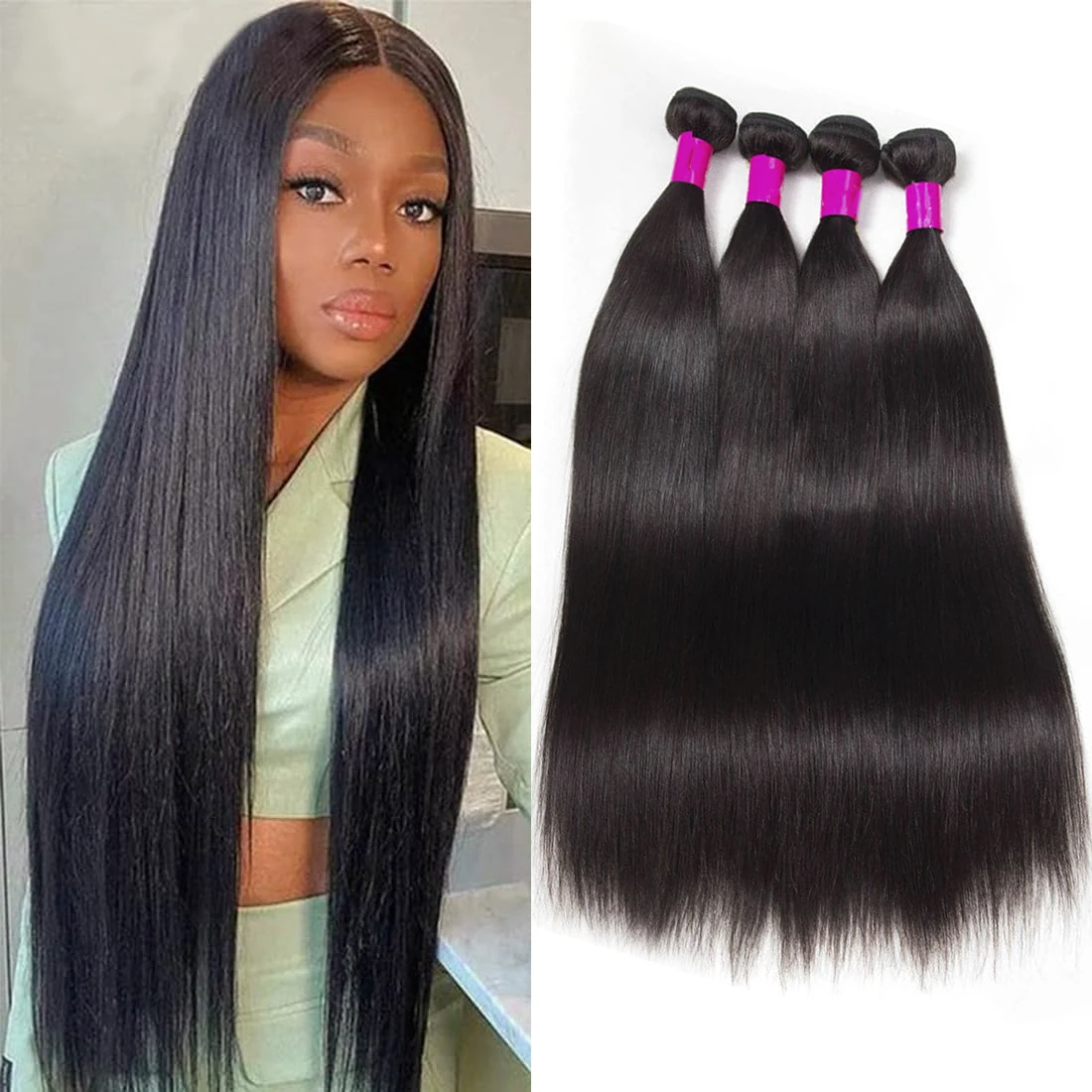 

Прямые бразильские пучки человеческих волос, 100% наращивание волос Remy, 1/3/4 шт., натуральный черный, 14-30 дюймов, бразильские пучки плетения волос