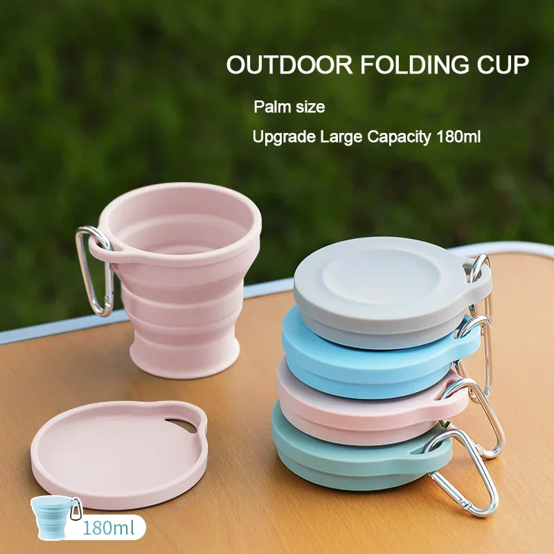 Tasse pliante en Silicone, tasse à thé Portable de Camping avec couvercle porte-clés, café de voyage en plein air, tasse rétractable pliable, tasse mignonne