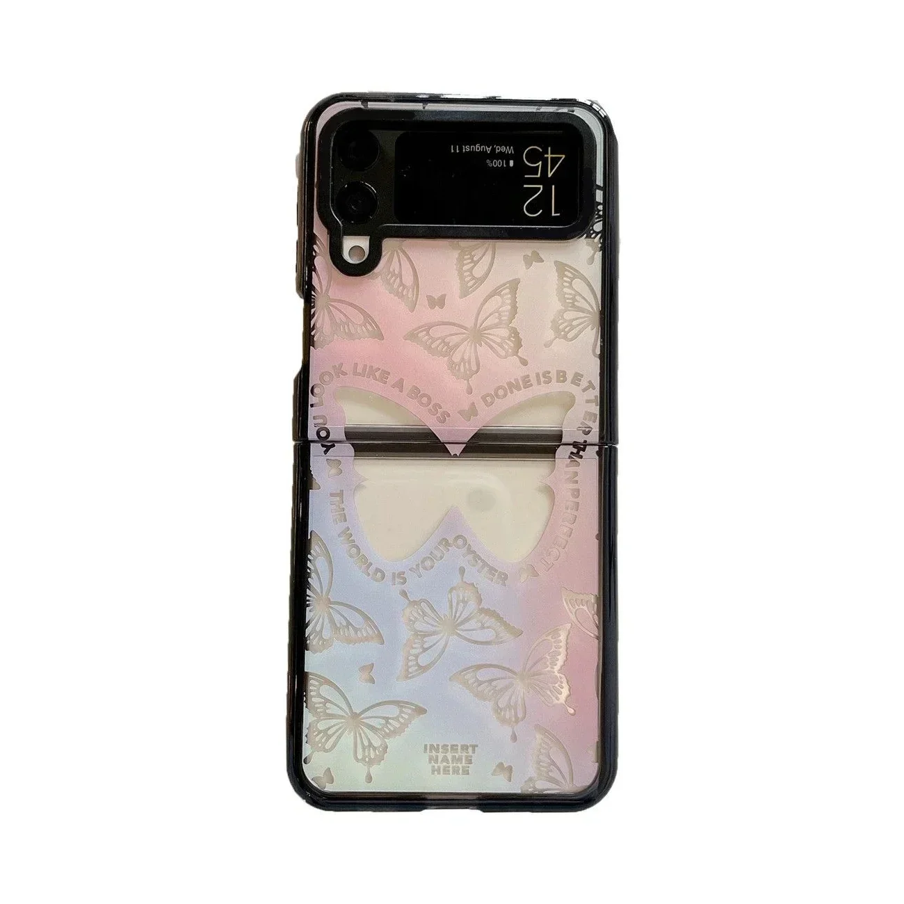 

Black Border Acrylic Butterfly Phone Case for Samsung Galaxy Z Flip 5 4 3 Back Cover for ZFlip3 ZFlip4 ZFlip5 Hard Case Shell