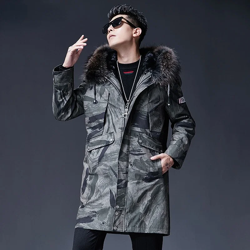 High End Mens Fur Jacket Coat Men 2023 New Winter Jacket Men's Parkas Cunning Hair Linner Warm Long Coat мех натуральный шубы FC