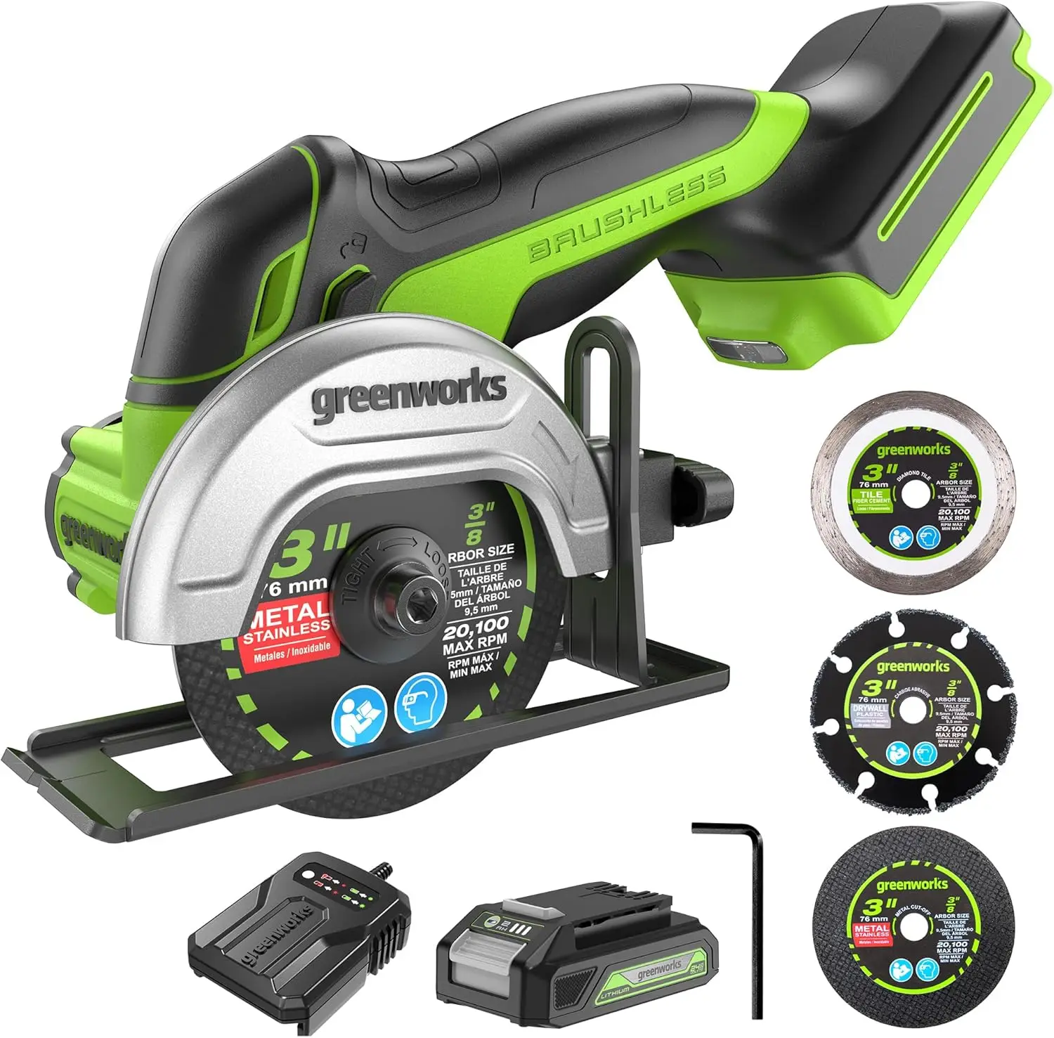 24V Brushless Cordless Compact Cut-Off Tool Kit, 2.0Ah Battery & Fast Charger, With Extra 3 in. Cut-Off Wheels