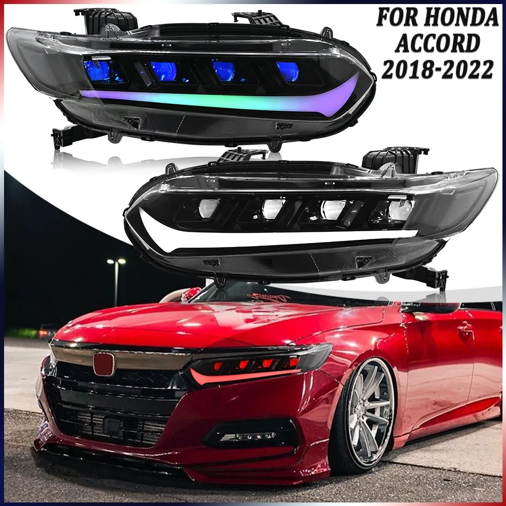 

2 шт. RGB светодиодные фары в сборе для Honda Accord 2018-2022, передние фары в сборе, аксессуары для фар DRL
