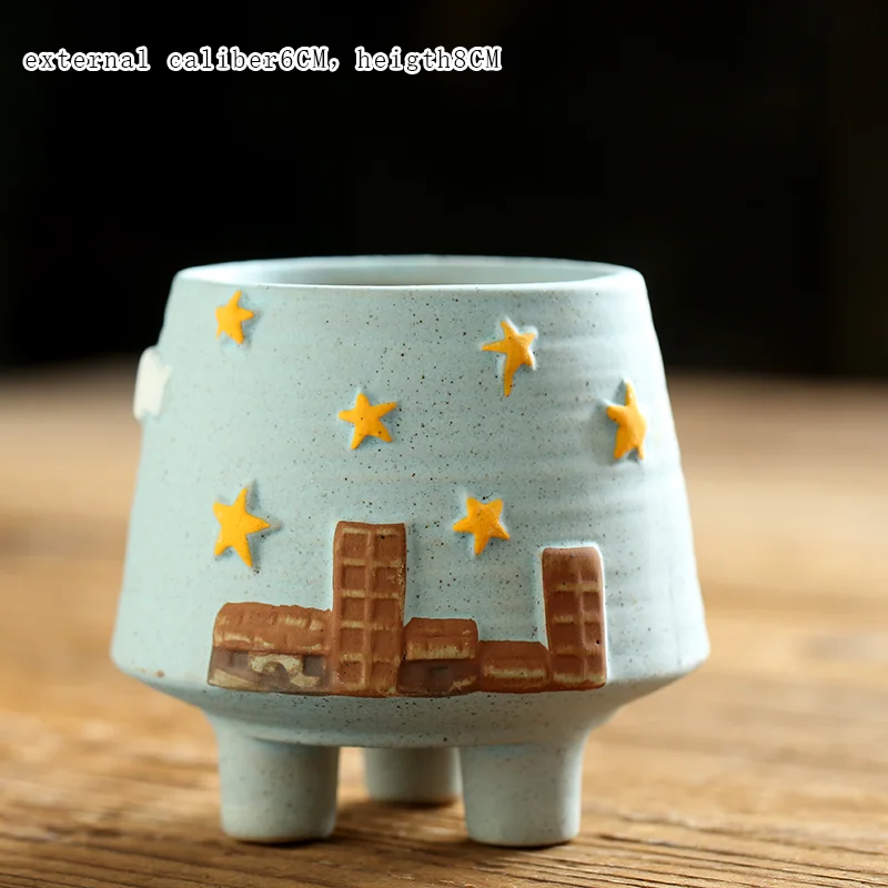 Painting Star High Flower Pot Cute Succulent Pot Plant Garden Ceramic Planter Outdoor Garden