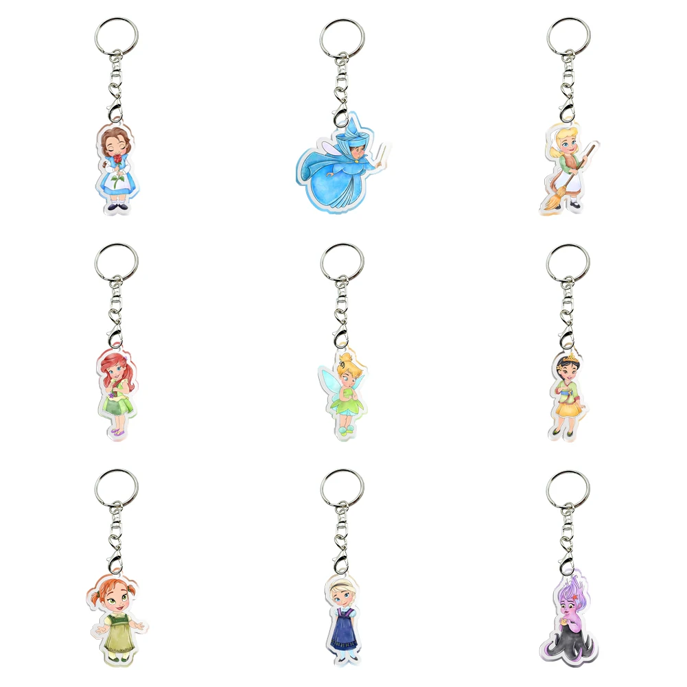 Disney Princess Super Cute trasparente acrilico portachiavi collezione donna ragazze gioielli accessori regalo di compleanno per bambini