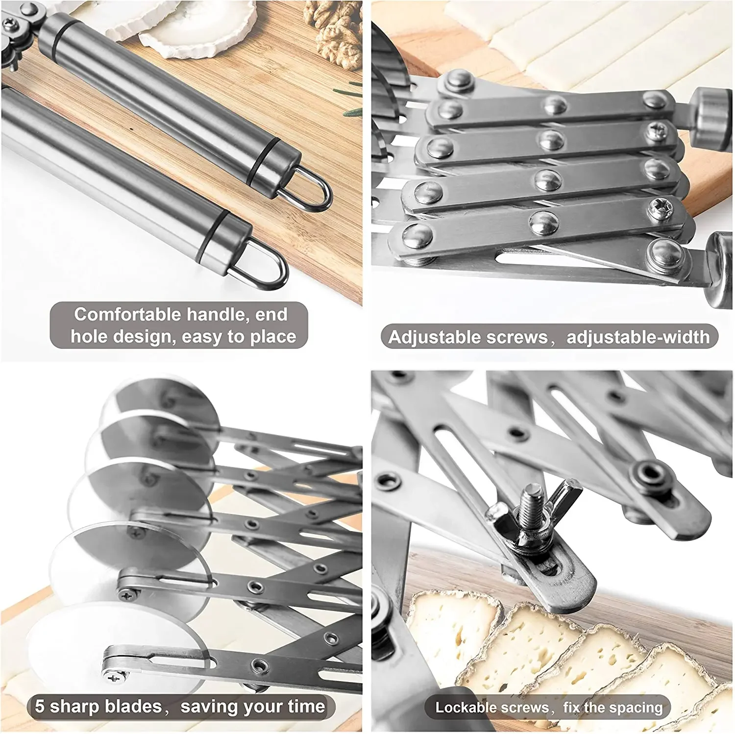 5 Wheels Pastry Cutter Dough Divider Side Pasta Knife Flexible Roller Blade Pizza Pastry Peeler Stainless Steel Wheel Cutter