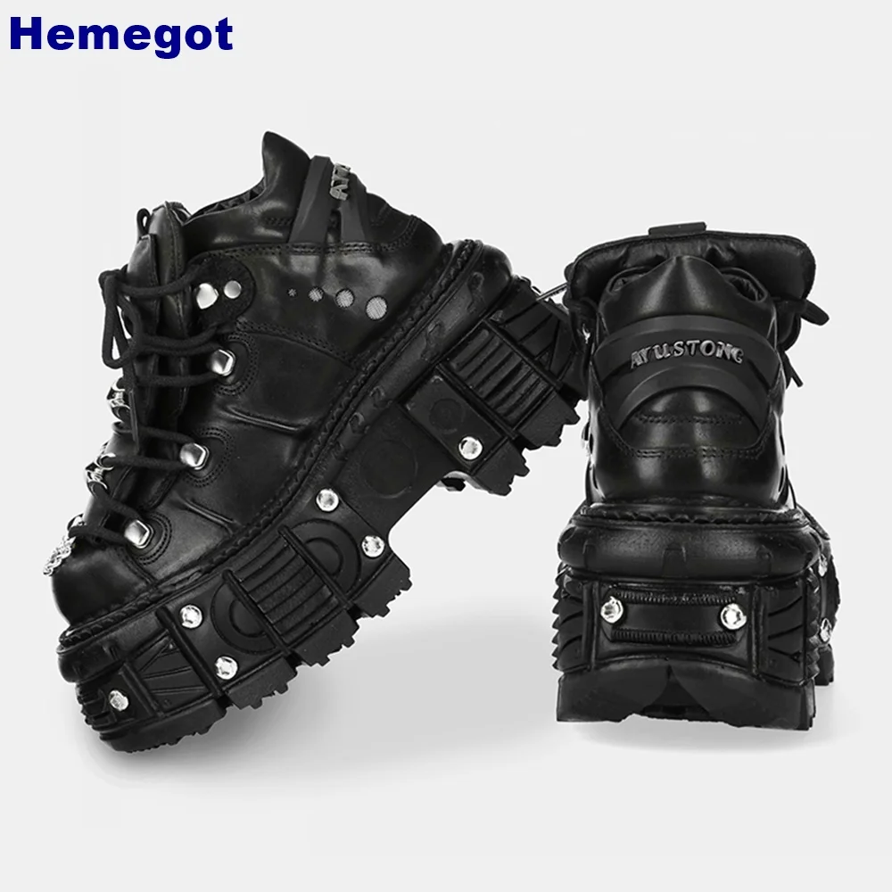 Tank Sole Autumn New Street Style Punk Rock Lace Up Pumps Black Fashion Women Motorcycle Boots