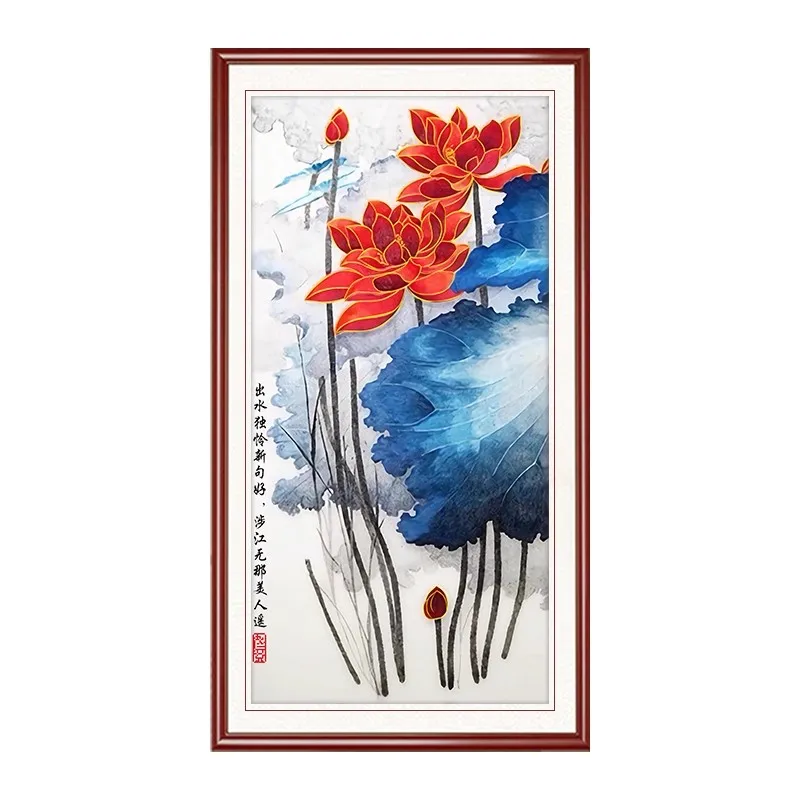 

Lotus 11CT Print On Canvas Cross Stitch DIY Set Kit Needlework Embroidery 55 Colors