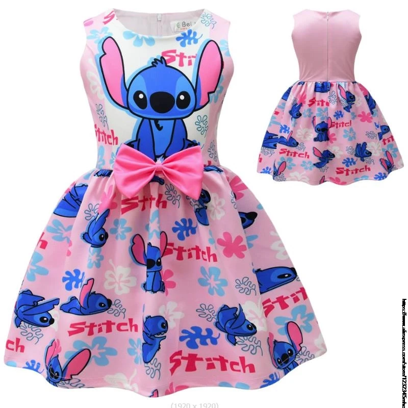 Summer Lilo And Stitch Junior Girl Princess Teenager Girl Bow bambini Girl Flying Sleeve Prom Dress Party Clothes