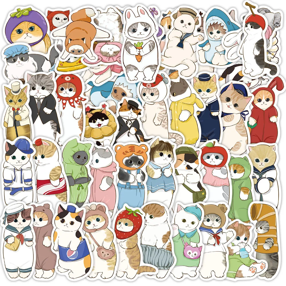 50 pezzi cartoni animati vestiti cuffie serie gatto adesivi decorazione compresse mobili fai da te tazze d'acqua bagagli adesivi impermeabili giocattoli