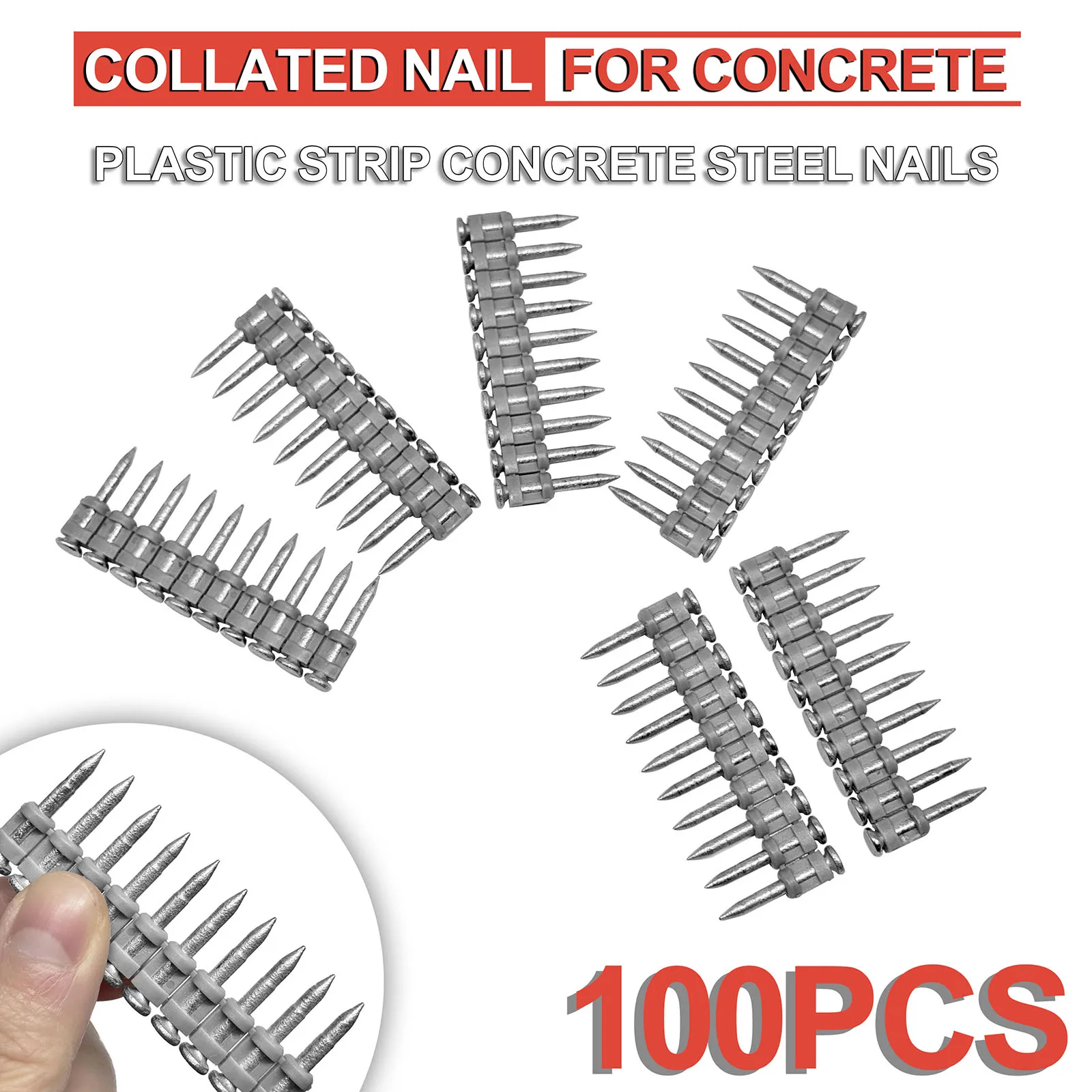 

NailTask 27mm Plastic Strip Nails Drive Pin 100PCS Concrete Nails Use in Steel for Cordless Gas Power Nailer Decoration