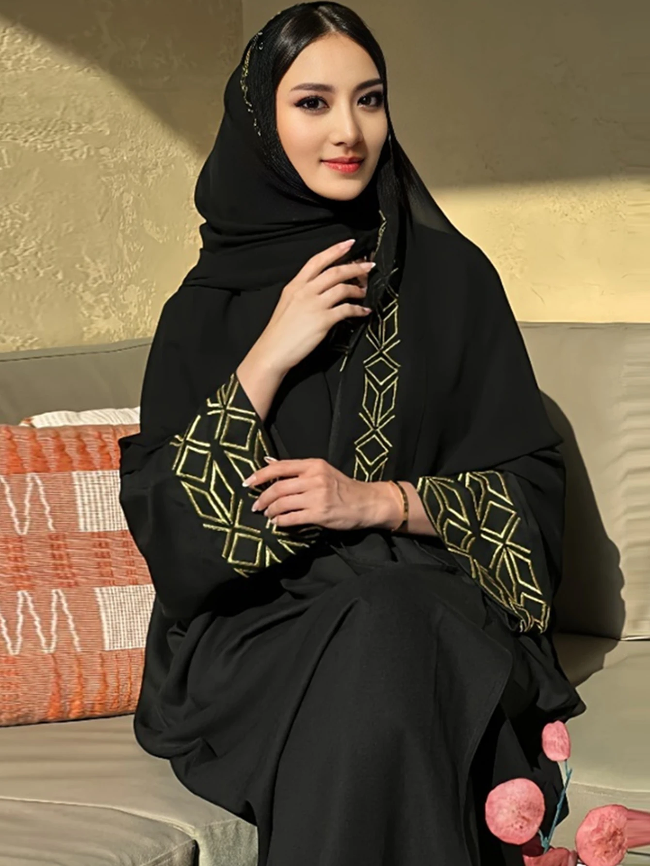 Fashion Classic Embroidered Abaya Hijab Dress Kimono Coat Outwear Women Long Sleeve Loose Arabic Muslim Dubai Moroccan Caftan