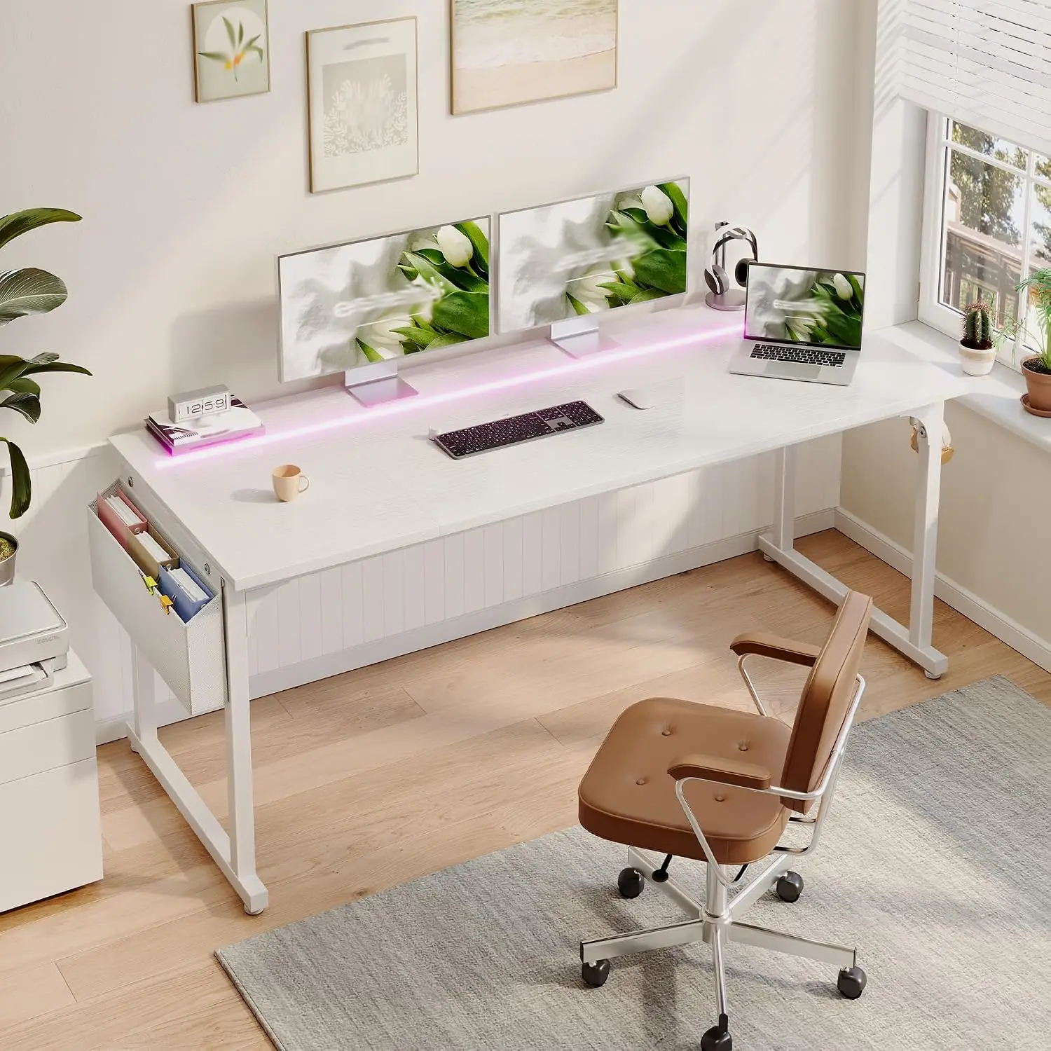 63 Inch Computer Desk with Waterproof LED Lights for Bedroom, Customized
