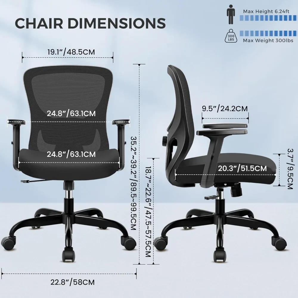 Office Chair Ergonomic Desk Chair with Adjustable Lumbar Support, Swivel Comfy Computer Chair Heavy Duty Executive Chairs