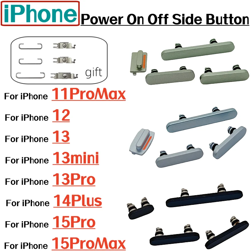 For iPhone 11ProMax 12 13 13Mini 13Pro 14Plus 15Pro Max On and Off Side Power Mute Volume Button Side Key+Bracket Iron Hook