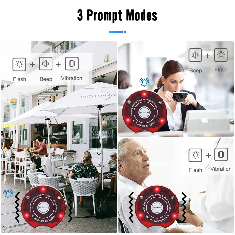 Retekess TD165 ร้านอาหาร Pager Wireless Calling System 2 คีย์บอร์ด 30 Coaster Buzzer Bell สําหรับ Cafe อาหาร Court Bar โรงแรม