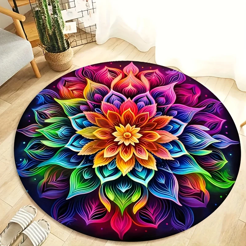 Natural River Stone Mosaic Circular Bathroom Mat Multi Color Pebble Pattern Round Shower Rug  Quick Dry Anti Slip Bath Rug