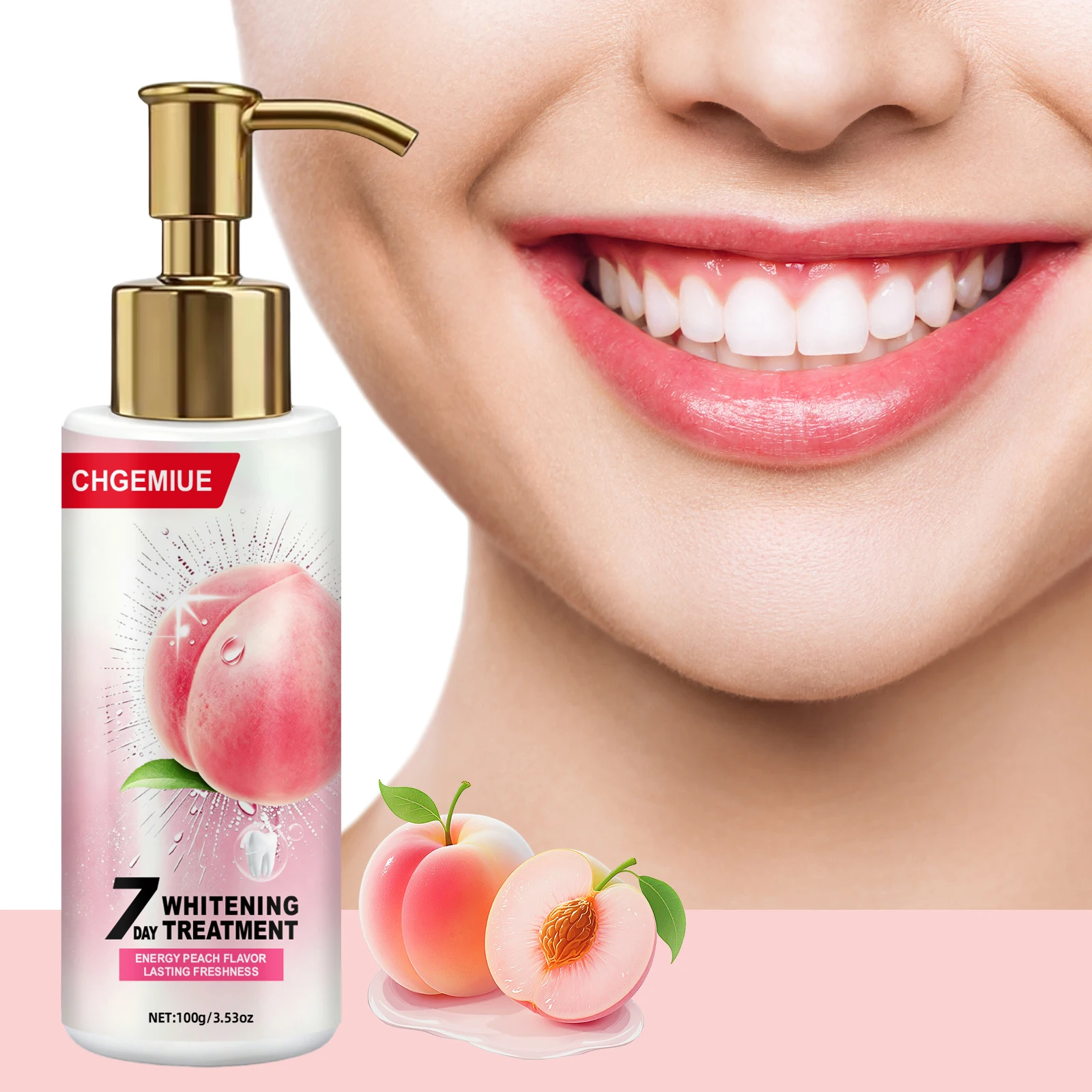 Whitening Toothpaste, Energy Peach Flavor, Lasting Freshness, Stain Removal Brightening Teeth 100g