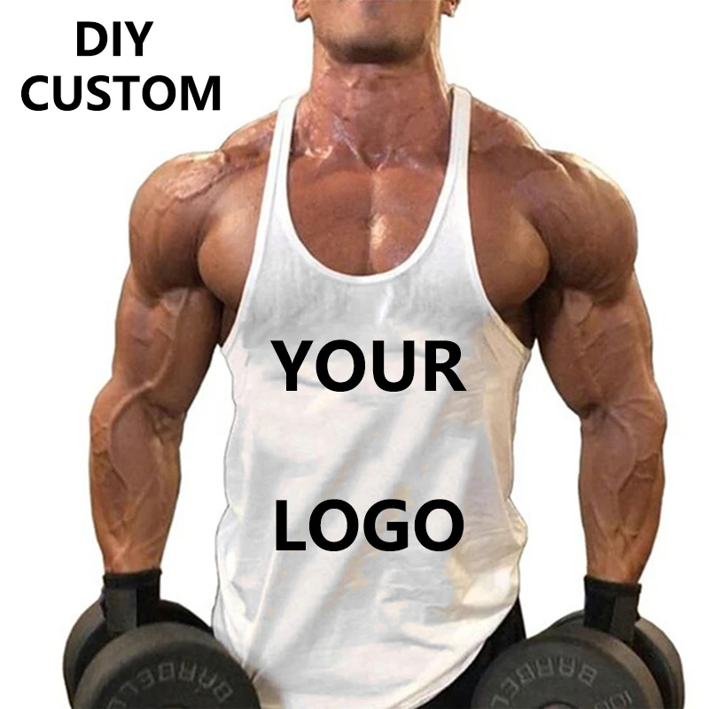 Customizable Logo DIY Design Fitness Vest Thin Straps Men's Tank Top for Gym Workout Breathable Sportswear
